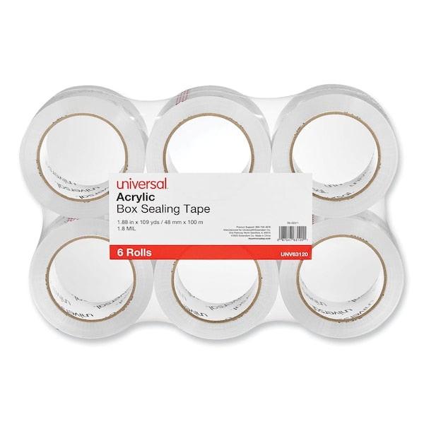 Deluxe Acrylic Box Sealing Tape, 3" Core, 1.88" x 110 yds, Clear, PK6