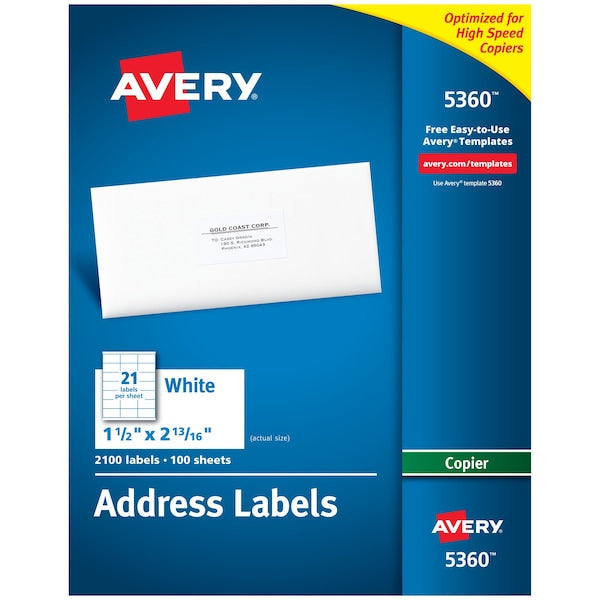 Address Labels for Copiers, 1", PK2100
