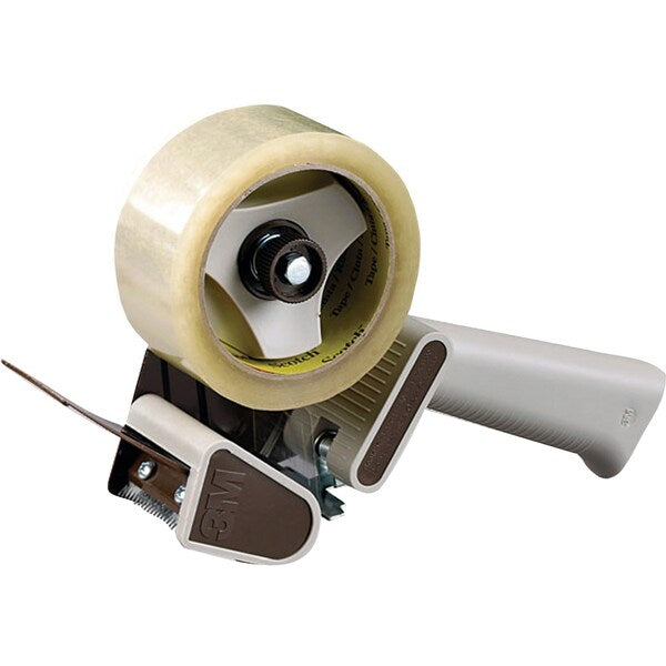 Handheld Tape Dispenser, 2 in Max. Tape Width. 5 1/8 in Tape Core Dia, Pistol, Plastic, Gray