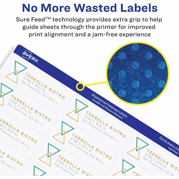 Avery® WeatherProof™ Mailing Labels with TrueBlock® Technology for Laser Printers 5524, 3-1/3" x 4", Box of 300