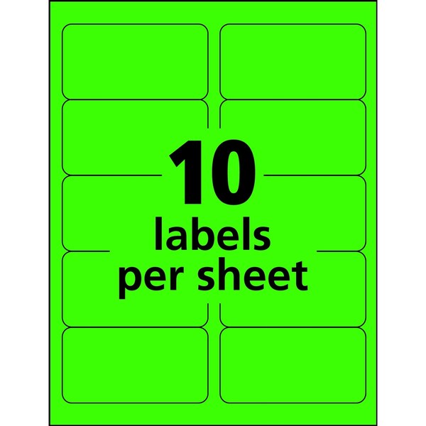 Neon Shipping Labels, 2"x4", Grn, PK1000