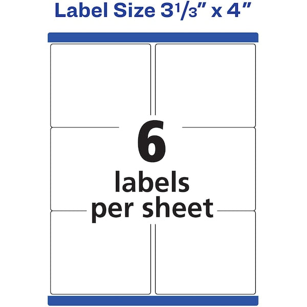 Avery® WeatherProof™ Mailing Labels with TrueBlock® Technology for Laser Printers 5524, 3-1/3" x 4", Box of 300