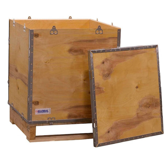4 Panel Hinged Shipping Crate w/Lid & Pallet, 23-1/4L x 23-1/4W x 23-1/2H