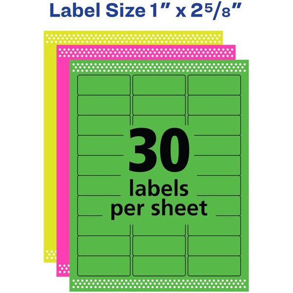 Label, Neon, Perm, 1X2.5, Ast 450PK