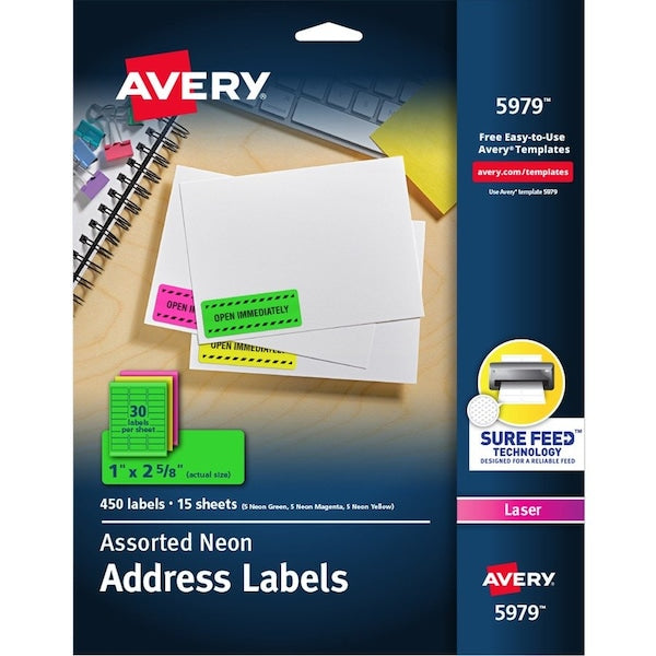 Label, Neon, Perm, 1X2.5, Ast 450PK