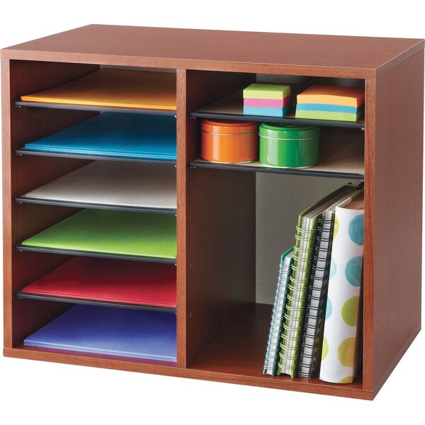 Literature Organizer, Adj, 12-Cmp, 19-1/2"x12"x16", Cherry