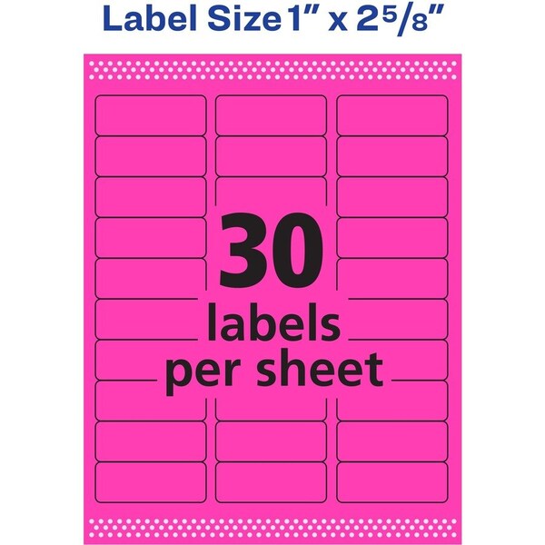 Label, Neon, Perm, 1X2.5, Mgnta 750PK