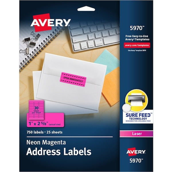 Label, Neon, Perm, 1X2.5, Mgnta 750PK