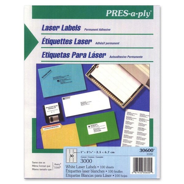Label, Lsr/Inkjet, 2-5/8X1, We 3000PK