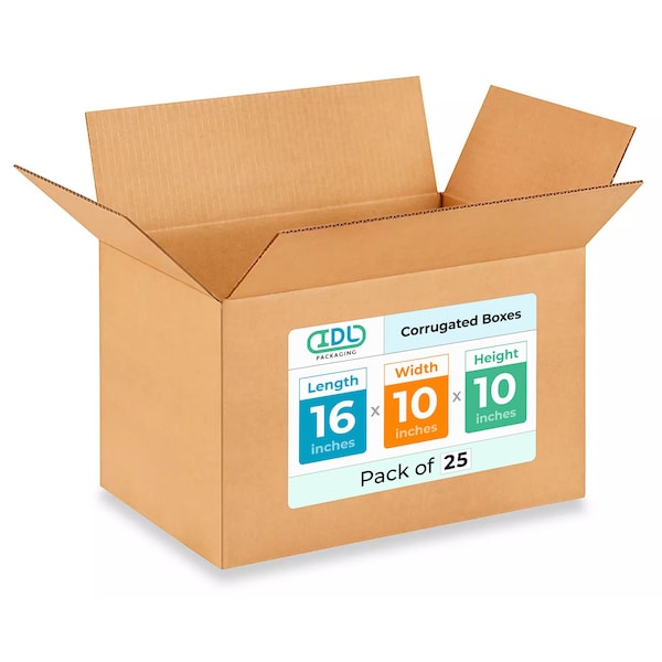 16L x 10W x 10H Corrugated Boxes for Shipping or Moving, Heavy Duty, 25PK