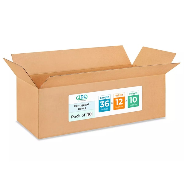 36L x 12W x 10H Corrugated Boxes for Shipping or Moving, Heavy Duty, 10PK