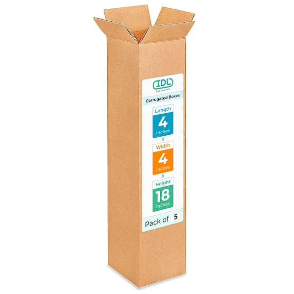 4L x 4W x 18H Corrugated Boxes for Shipping or Moving, Heavy Duty, 5PK