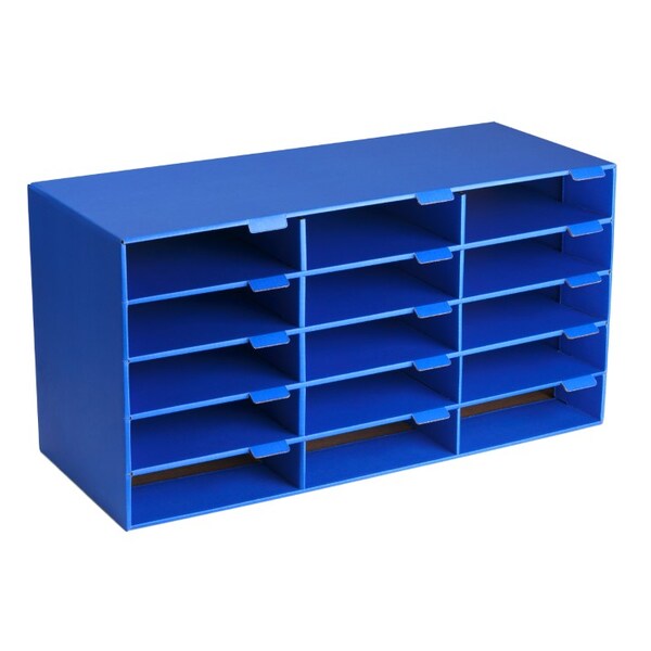 15-Compartment Cardboard Literature File Organizer, Blue, PK2