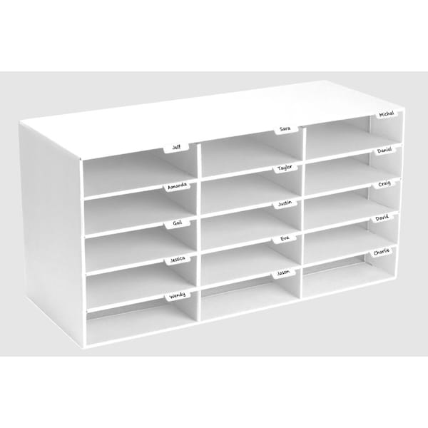15-Compartment Cardboard Literature File Organizer, White, PK2
