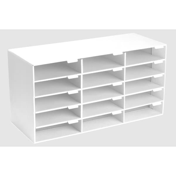 15-Compartment Cardboard Literature File Organizer, White, PK2