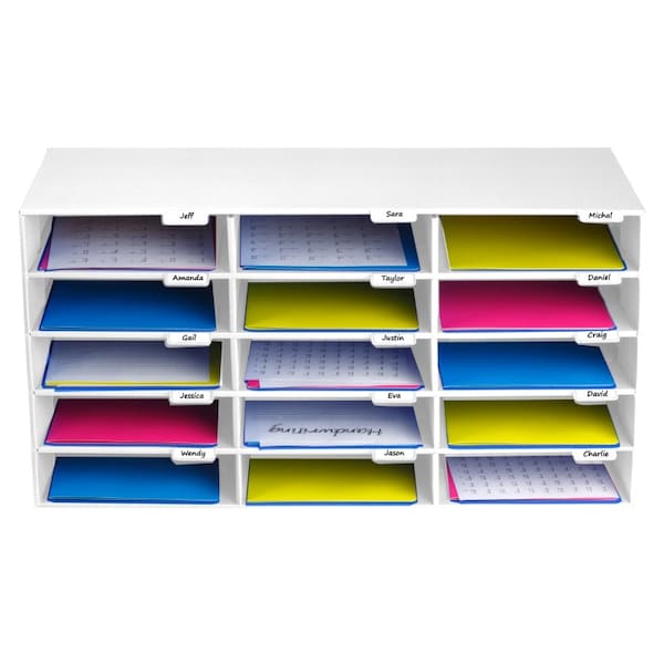 15-Compartment Cardboard Literature File Organizer, White, PK2