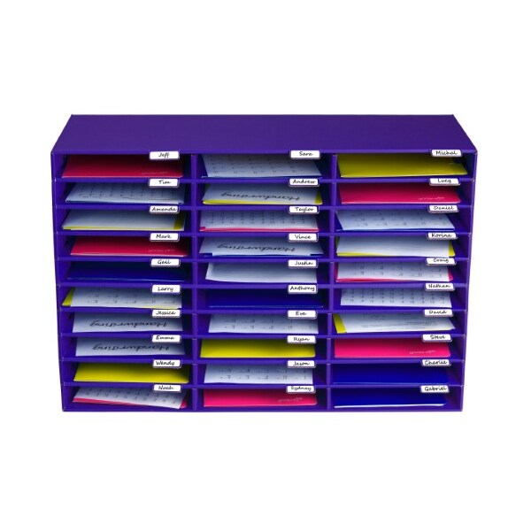 30-Compartment Cardboard Literature File Organizer, Purple