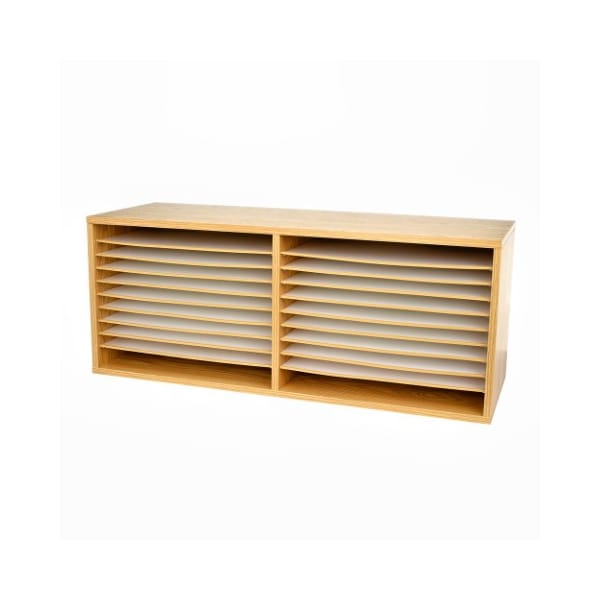 20-Compartment Extra Wide Adjustable Wood Paper Sorter Literature File Organizer, Mahogany