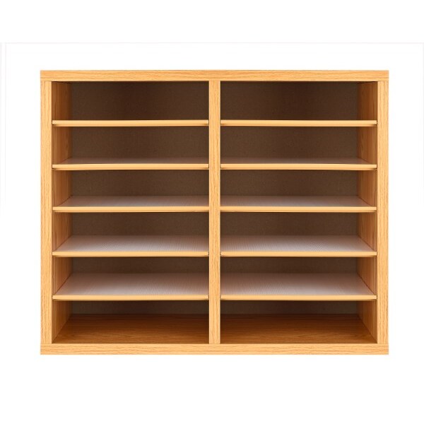 12-Compartment Wood Adjustable Paper Sorter Literature File Organizer, Medium Oak