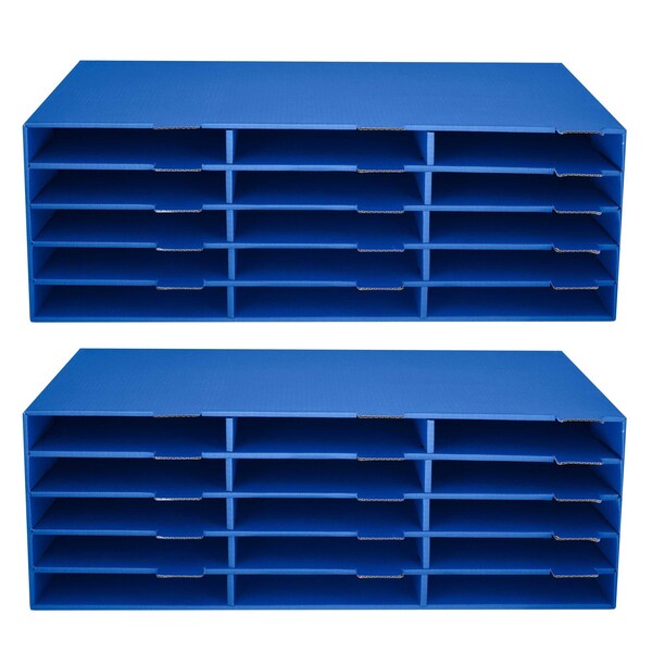15-Compartment Cardboard Literature File Organizer, Blue, PK2