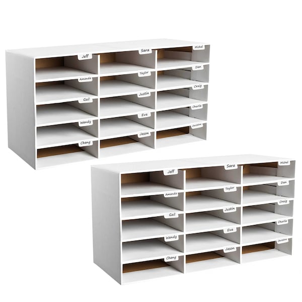 15-Compartment Cardboard Literature File Organizer, White, PK2
