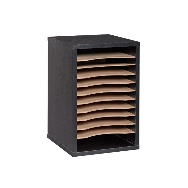 11-Compartment Wood Adjustable Vertical Paper Sorter Literature File Organizer, Black