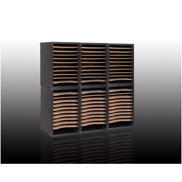 11-Compartment Wood Adjustable Vertical Paper Sorter Literature File Organizer, Black