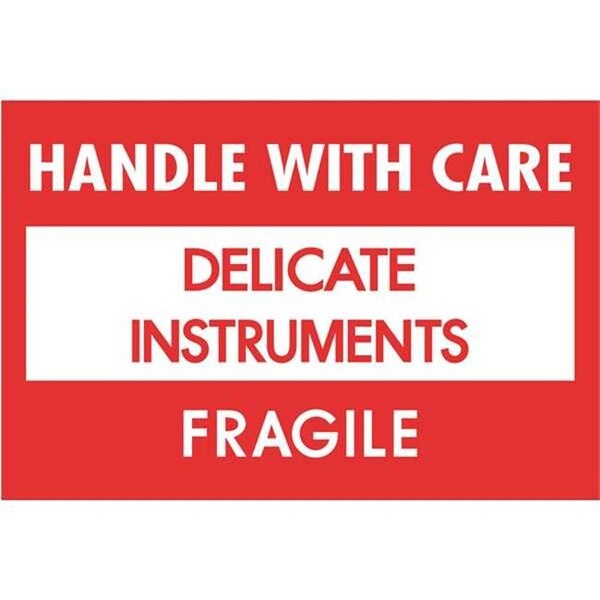 Tape Logic DL1308 2 x 3 in. - Delicate Instruments - HWC - Fragile Labels; Red & White - Roll of 500