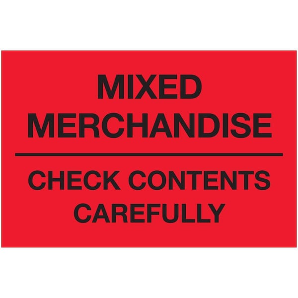 2 x 3 in. Mixed Merchandise Check Contents Carefully LabelsFluorescent Red