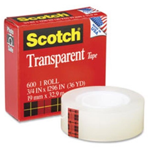 3M MMM600341296PK Scotch Glossy Transparent Tape - Clear