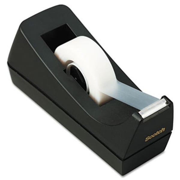 Desktop Tape Dispenser 1'' core Weighted Non-Skid Base Black