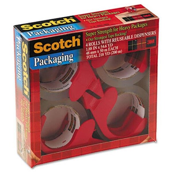 3M 38504RD 3850 Premium Performance Packaging Tape 2 x 55 Yards Clear Four Pack