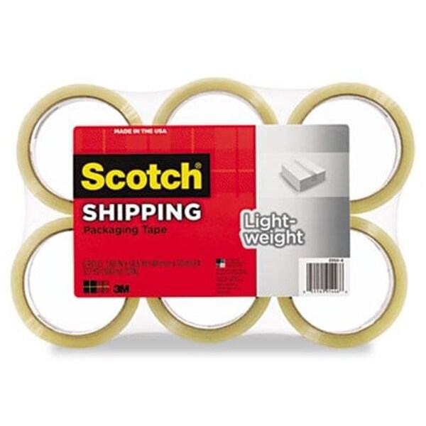 Scotch 3350-6 Lightweight Shipping Packaging Tape- 1.88" x 54.6 yds- Clear- 6/Pack