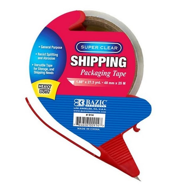 Bazic 1.88in x 27.3 Yards Super Clear Heavy Duty Packing Tape with Dispenser Pack OF 36