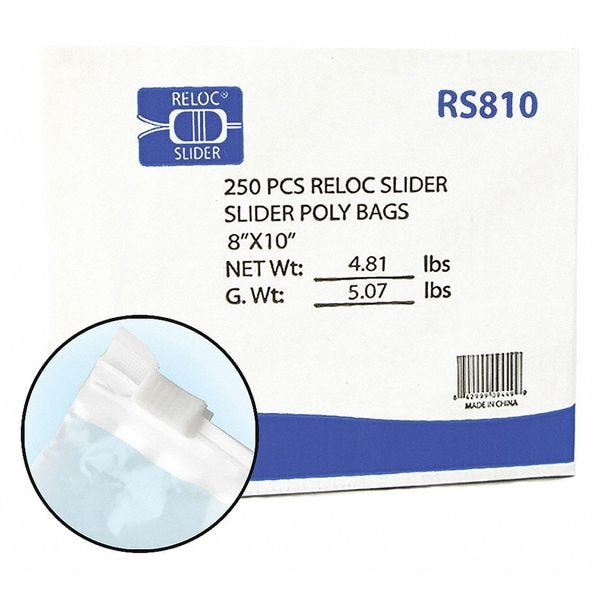 Reclosable Poly Bag 2.7-MIL, 8"x 10", With Slider Closure