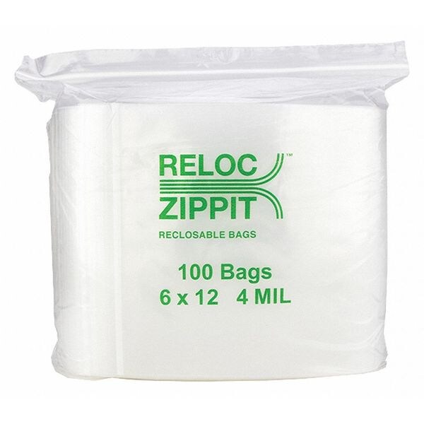 Clear Reclosable Bags, 4mil, 6"x12", PK1000, 12 L, 6 W, Clear