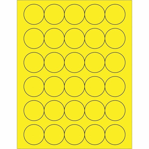 Tape Logic® Fluorescent Circle Laser Labels, 1 1/2", Fluorescent Yellow, 3000/Case