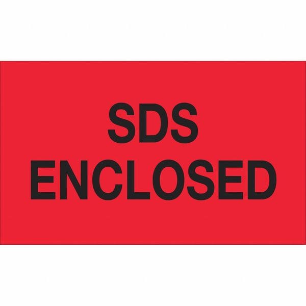 Tape Logic® Labels, "SDS Enclosed", 3" x 5", Fluorescent Red, 500/Roll