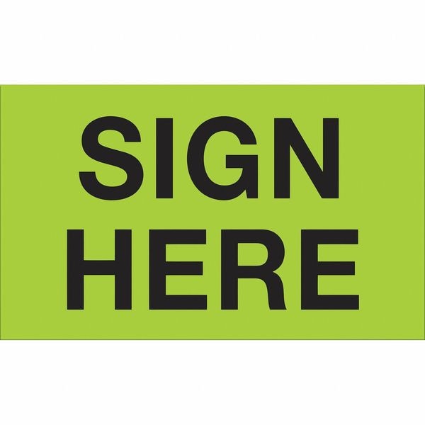 Tape Logic® Labels, "Sign Here", 3" x 5", Fluorescent Green, 500/Roll