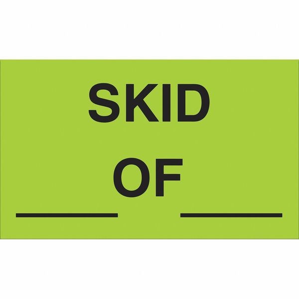 Labels, " Skid __ of __", 3"x5", Fluorescent Green, 500 Labels/Roll