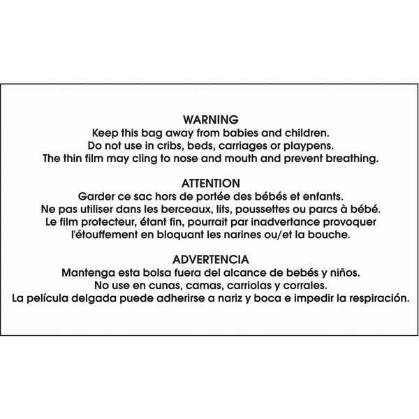 3" x 5" Warning Keep Bags Away, Black/White