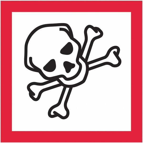 Tape Logic® Pictogram Labels, Skull and Crossbones, 1" x 1", Black/Red/White, 500/Roll