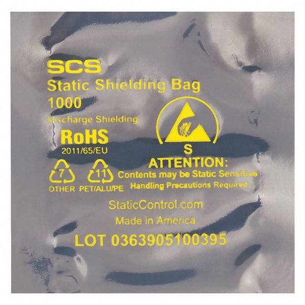 Open End Static Shield Bags, 4" x 7", Transparent, None, 100 PK