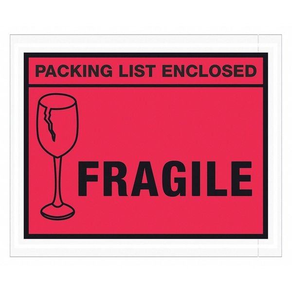 Tape Logic® "Packing List Enclosed - Fragile" Envelopes, 4 1/2" x 5 1/2", Red, Case of 1000