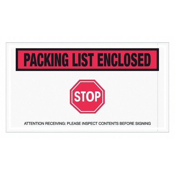 Tape Logic® "Packing List Enclosed - Stop" Envelopes, 5 1/2" x 10", Red, 1000/Case