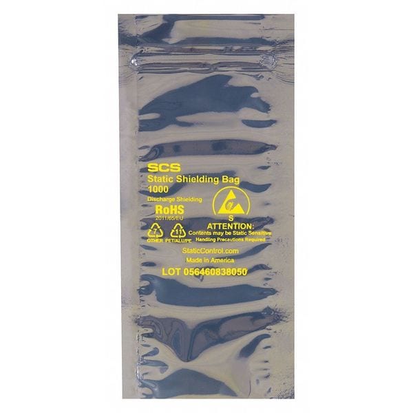 Reclosable Static Shield Bags, 8" x 16", Transparent, 100 PK