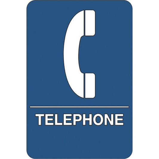 "Telephone" ADA Compliant Plastic Sign, 9" x 6", Blue/White, 1/Each