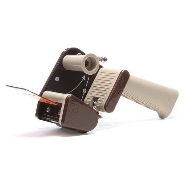 Handheld Tape Dispenser, 2 in Max. Tape Width. 5 1/8 in Tape Core Dia, Pistol, Plastic, Tan