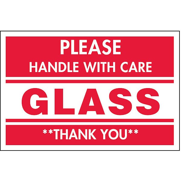 2" x 3" Adhesive Back Shipping Labels, Glass Handle with Care, Pk500