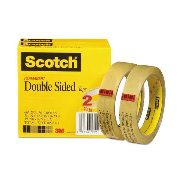 Double Sided Tape, 3/4 x 1296 in., PK2